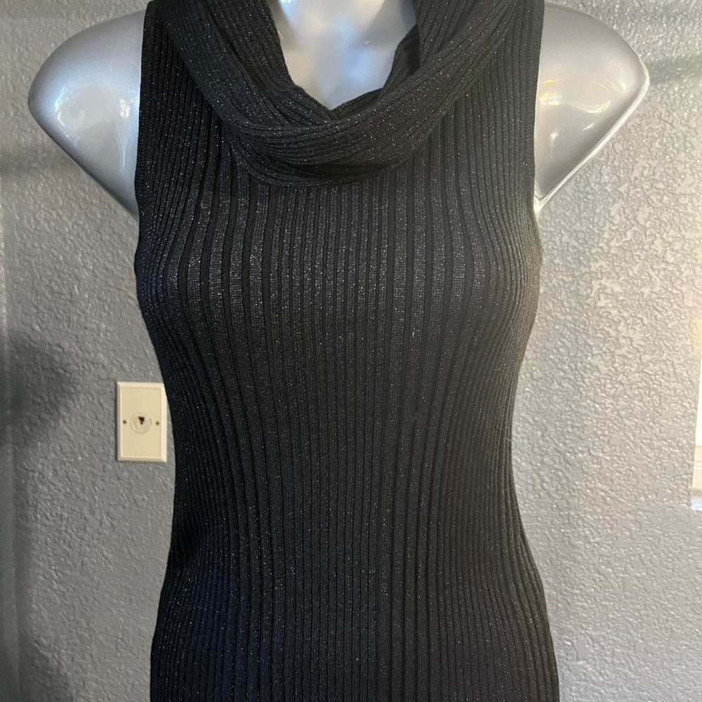 Joseph A Metallic Ribbed Cowl Neck Sleeveless Sweater